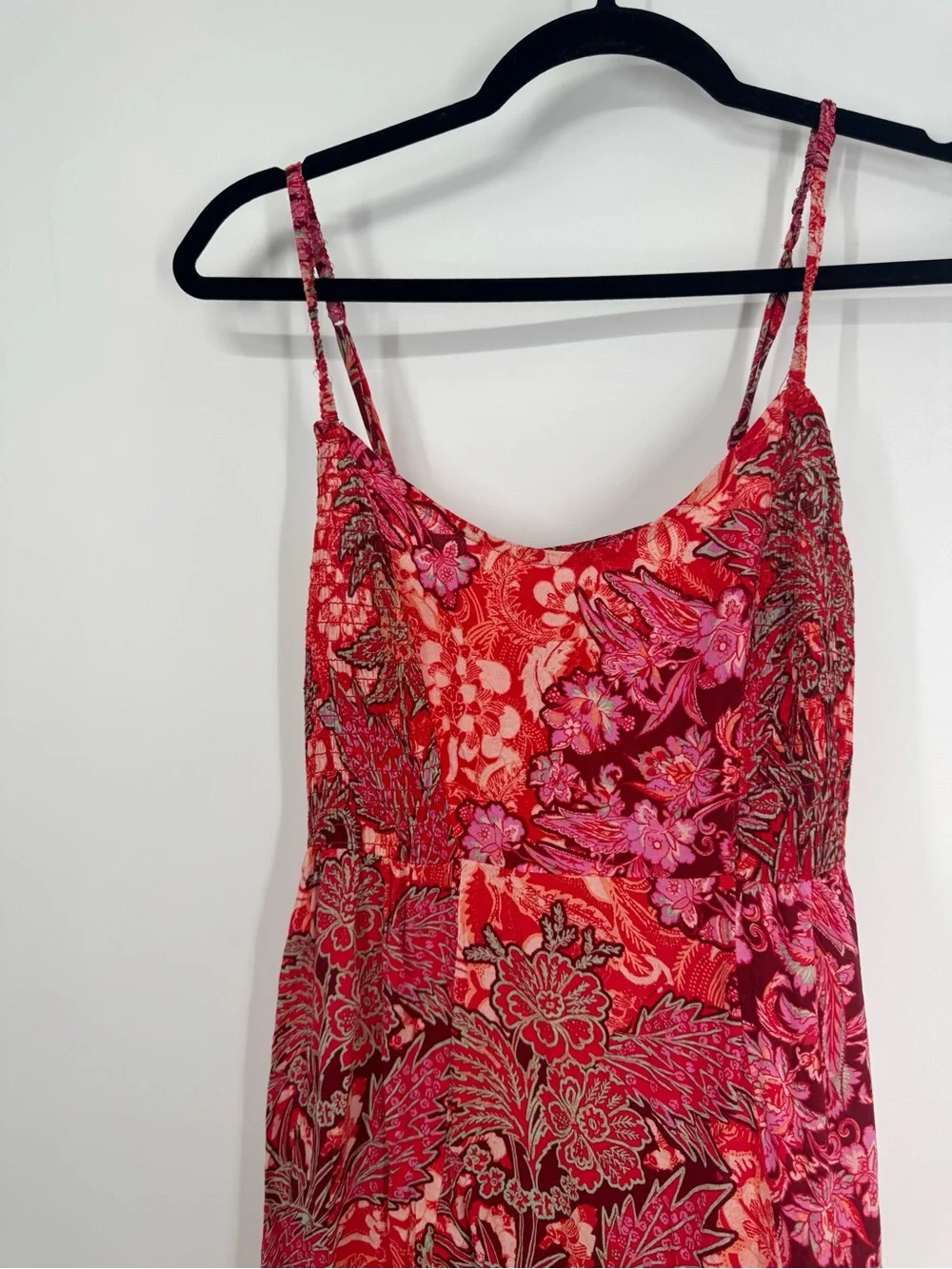 Free People Forever Yours Smocked Slip Dress Red Floral Asymmetrical Resort XS